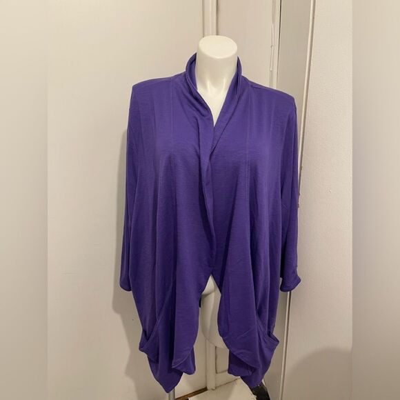 Catherines Sweaters - New Catherine’s Plus Size Purple Open Draped Front Cardigan Kimono Stretch
